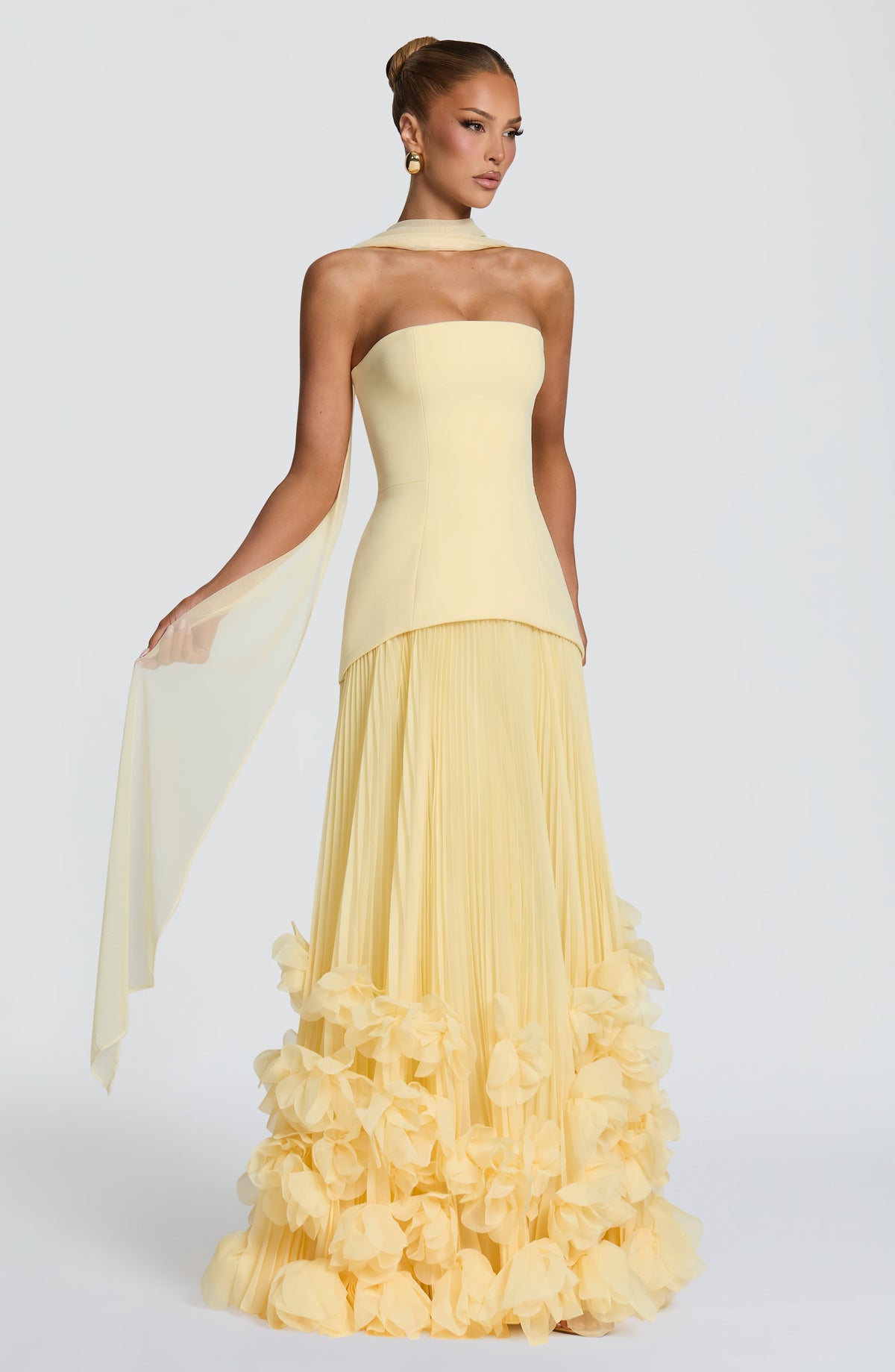 Brighton | Women's Strapless Drop Waist Pleated Maxi Autumn Wedding Guest Dress