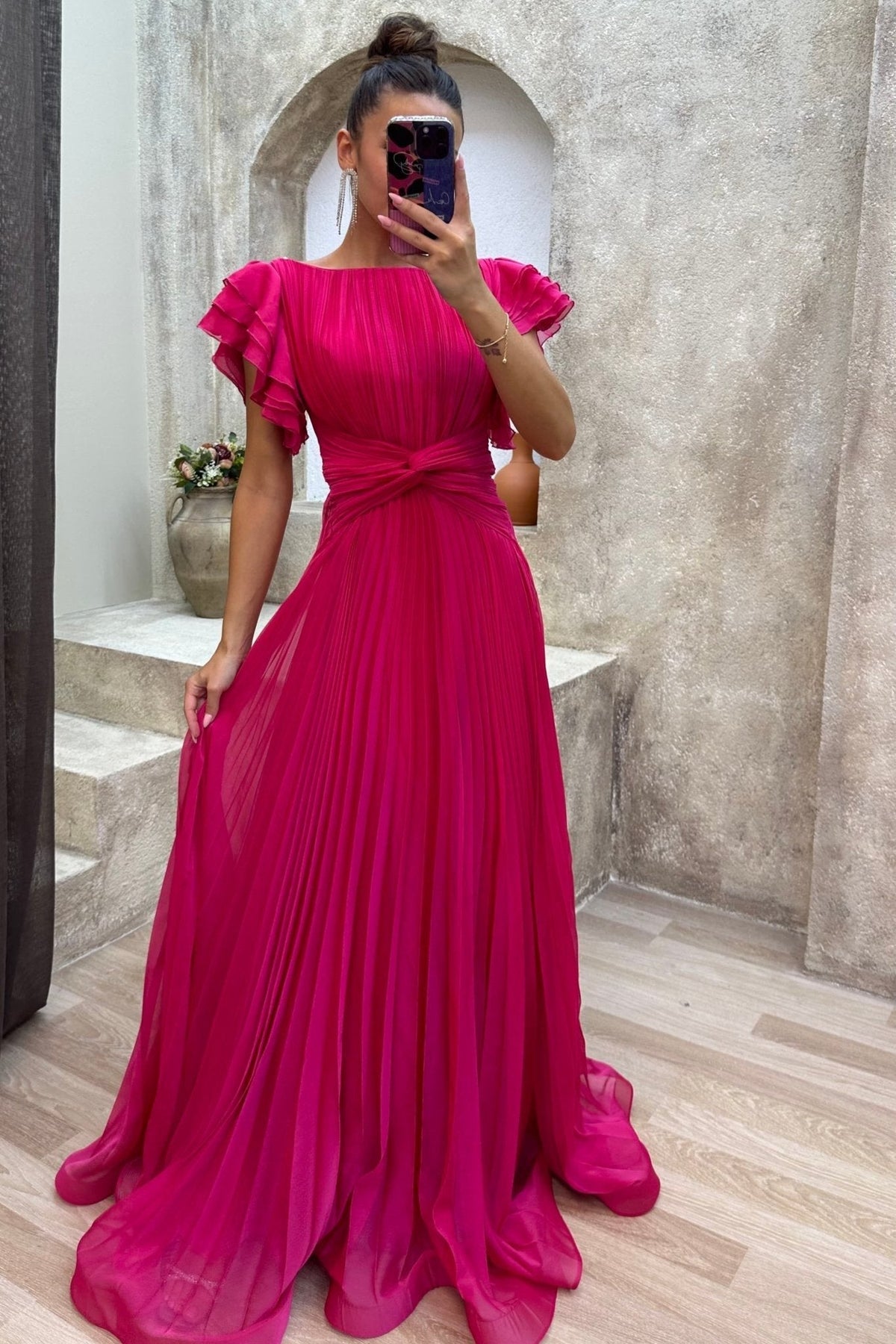 Calista | Women's Pleated Maxi Autumn Wedding Guest Dress