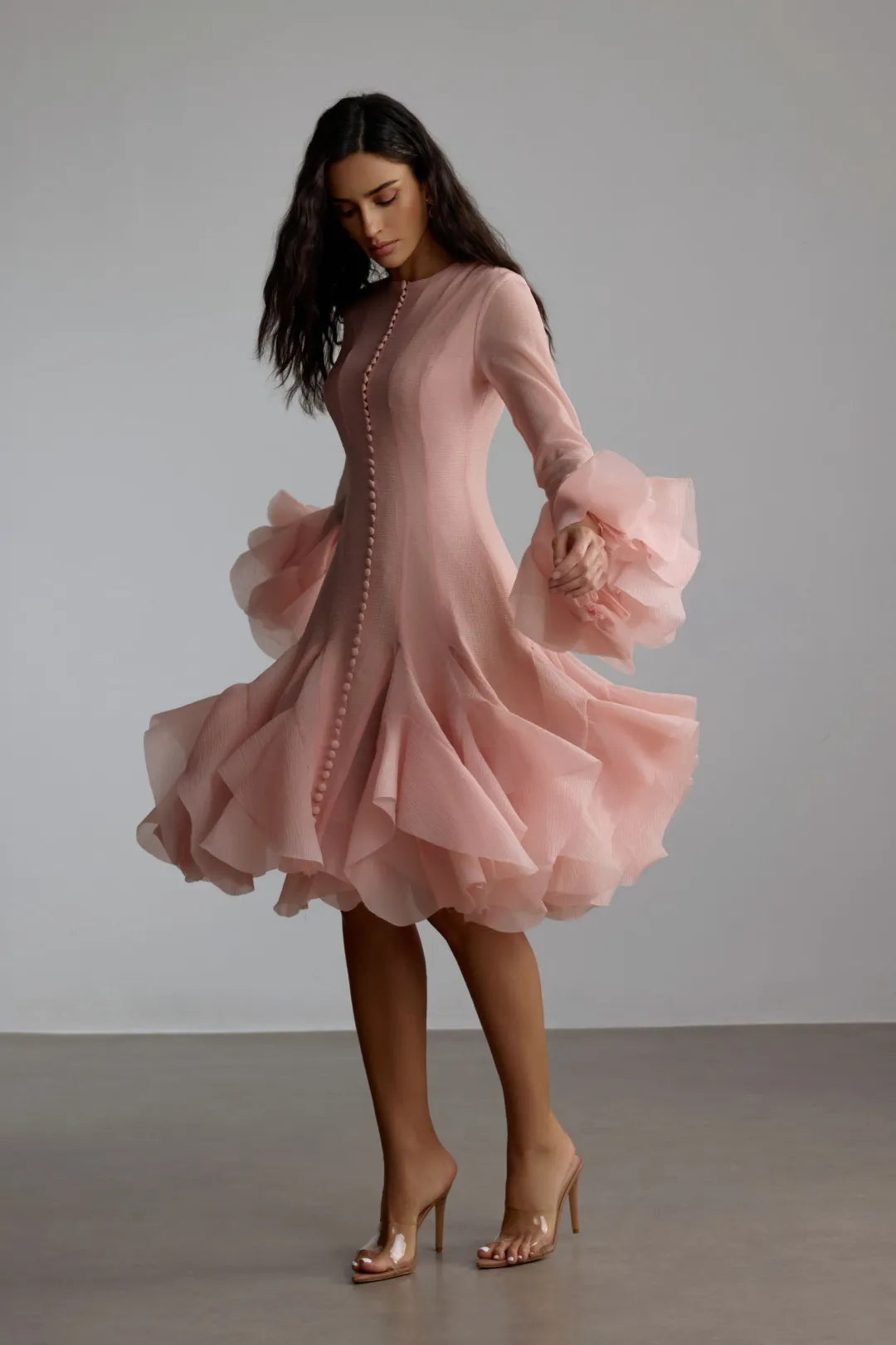 Campbell | Women's Layered Ruffle Sleeve Button Front Mini Dress