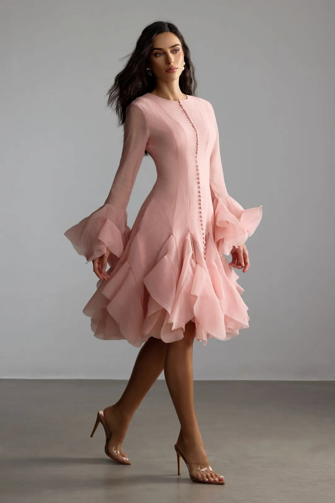 Campbell | Women's Layered Ruffle Sleeve Button Front Mini Dress
