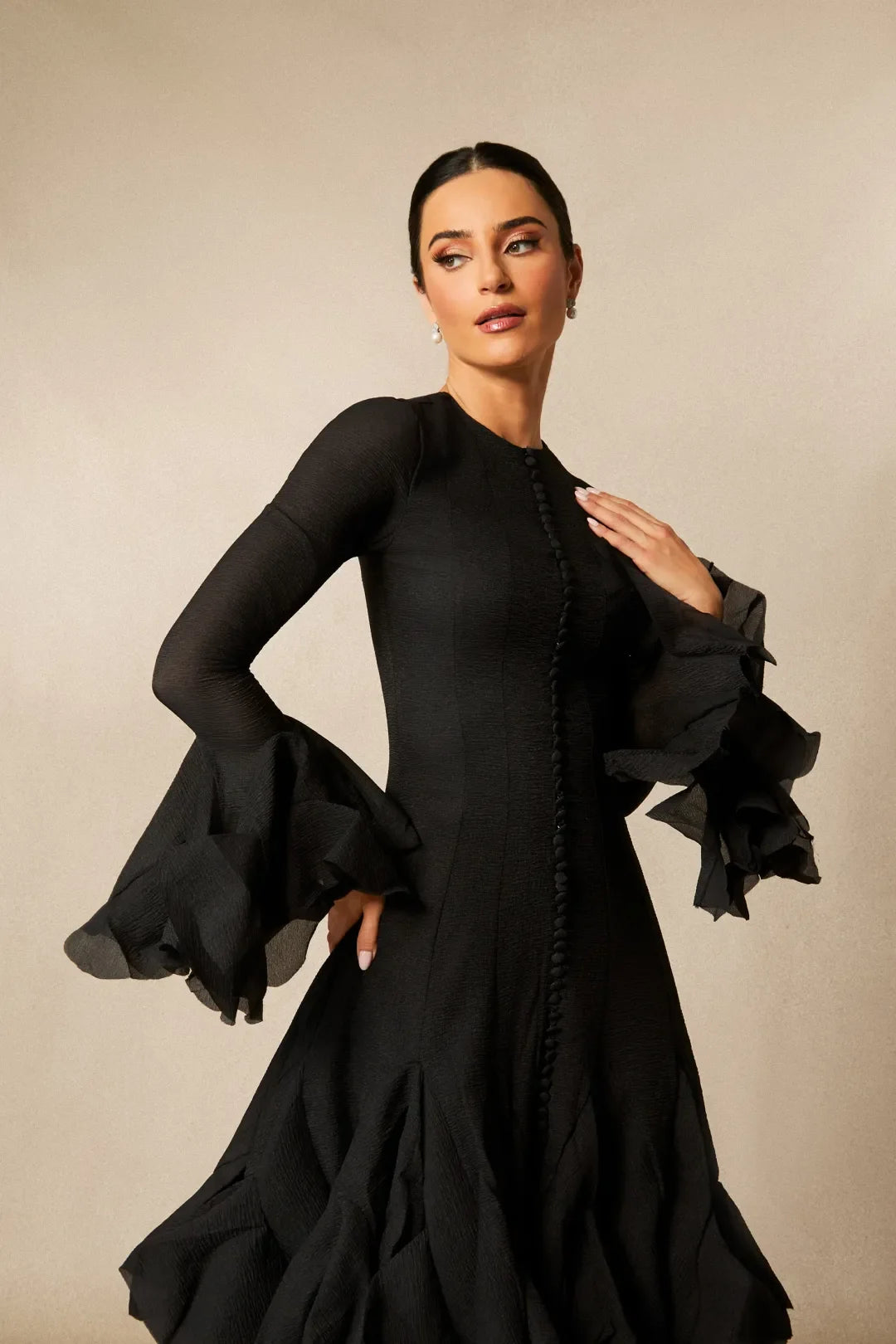 Campbell | Women's Layered Ruffle Sleeve Button Front Mini Dress
