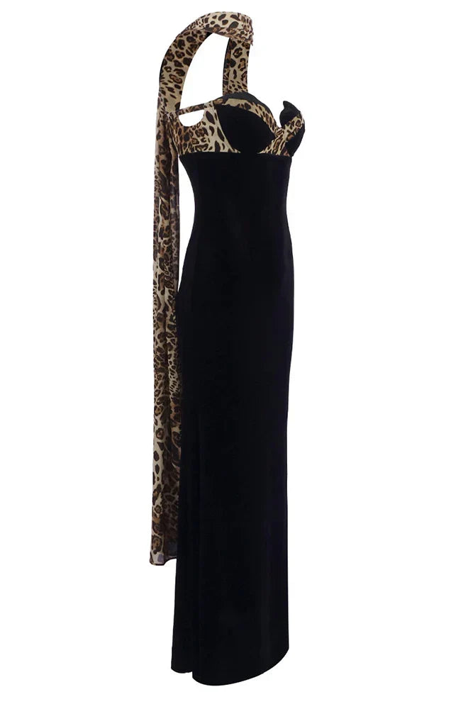 Camryn | Women's Strapless Leopard Maxi Dress with Scarf