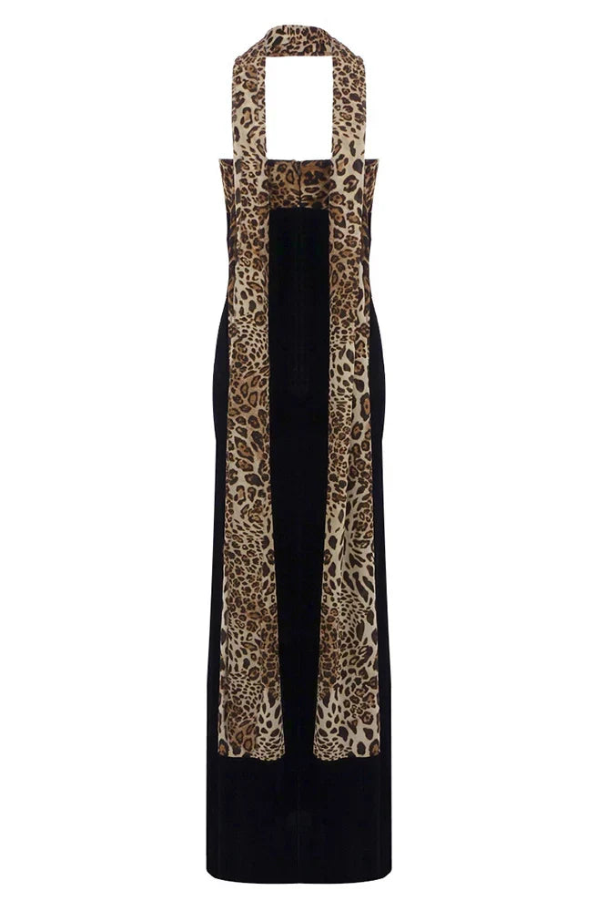 Camryn | Women's Strapless Leopard Maxi Dress with Scarf