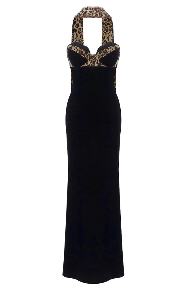 Camryn | Women's Strapless Leopard Maxi Dress with Scarf