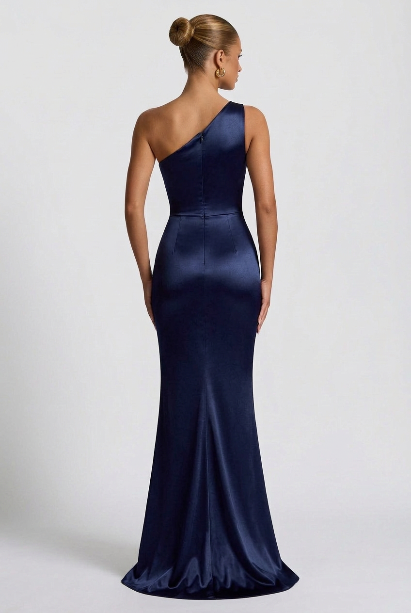 Daphne | Women's One-Shoulder Satin Maxi Autumn Occasion Dress with Split