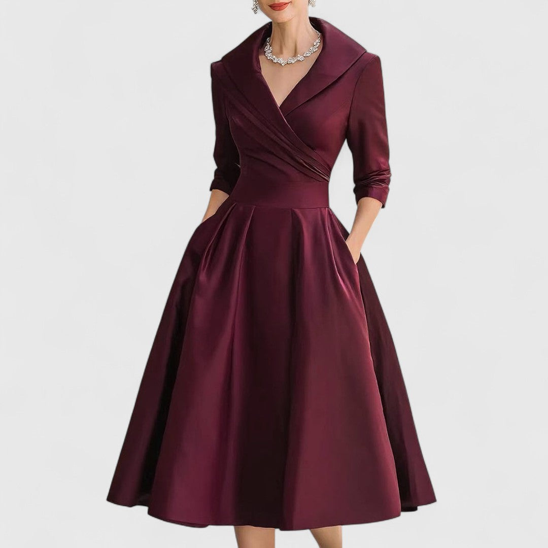 Elowen | Women's Collared Wrap Front A-Line Midi Dress