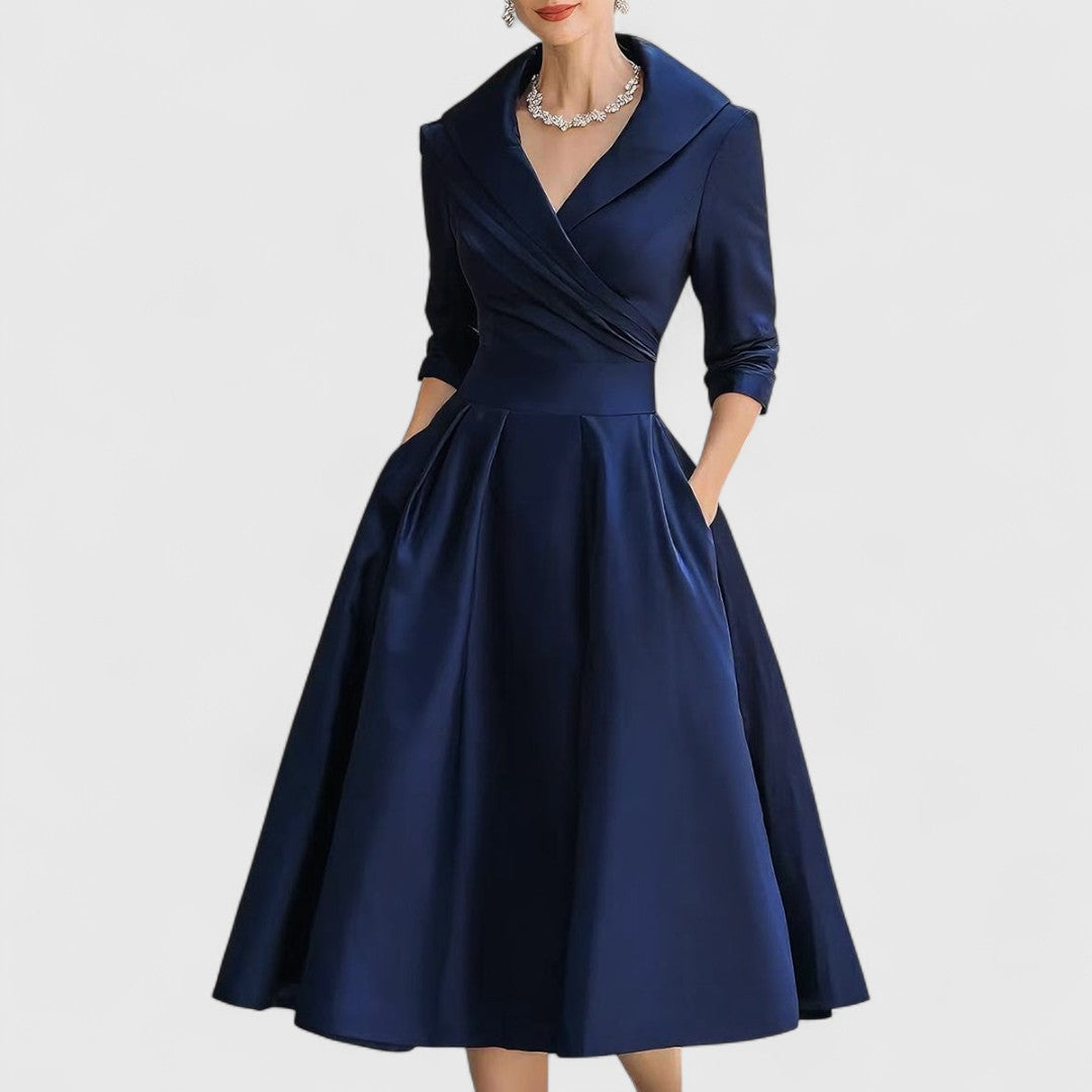 Elowen | Women's Collared Wrap Front A-Line Midi Dress