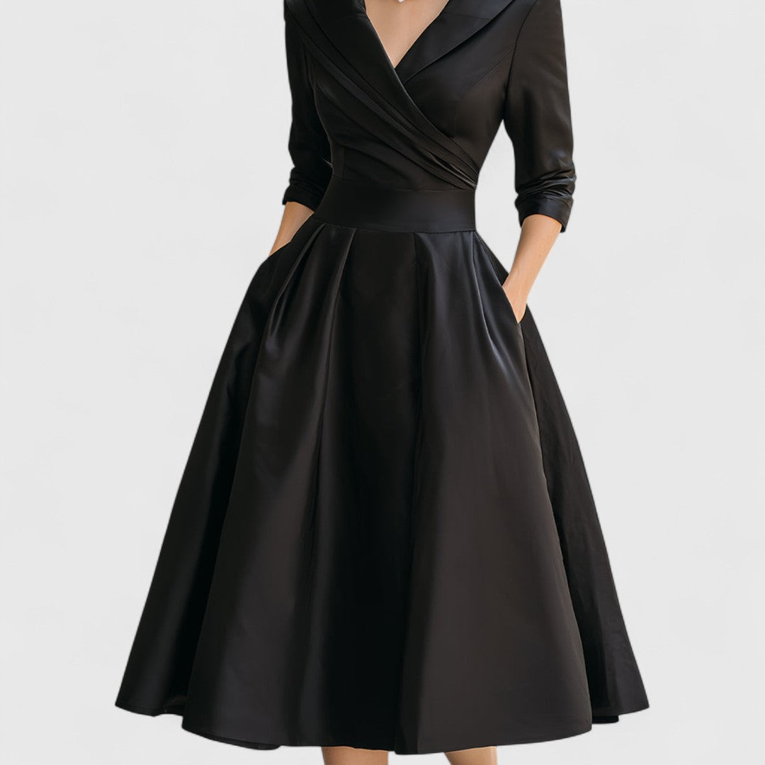 Elowen | Women's Collared Wrap Front A-Line Midi Dress