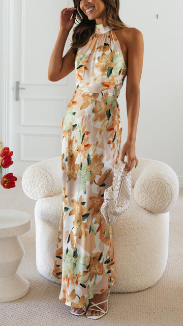 Ember | Women's Floral Halter Open Back Maxi Dress