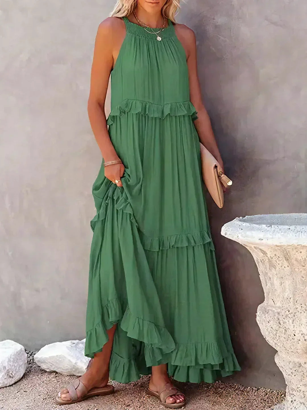 Gabriella | Women’s Tiered Ruffle Trim Sleeveless Maxi Summer Dress