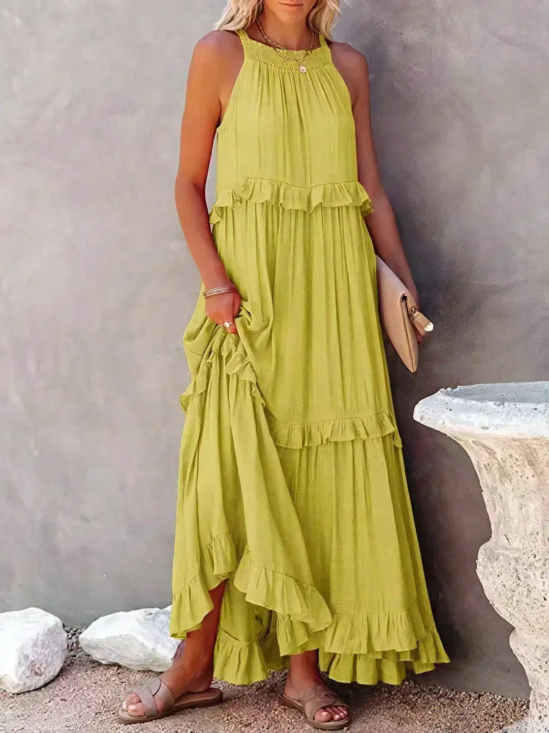 Gabriella | Women’s Tiered Ruffle Trim Sleeveless Maxi Summer Dress