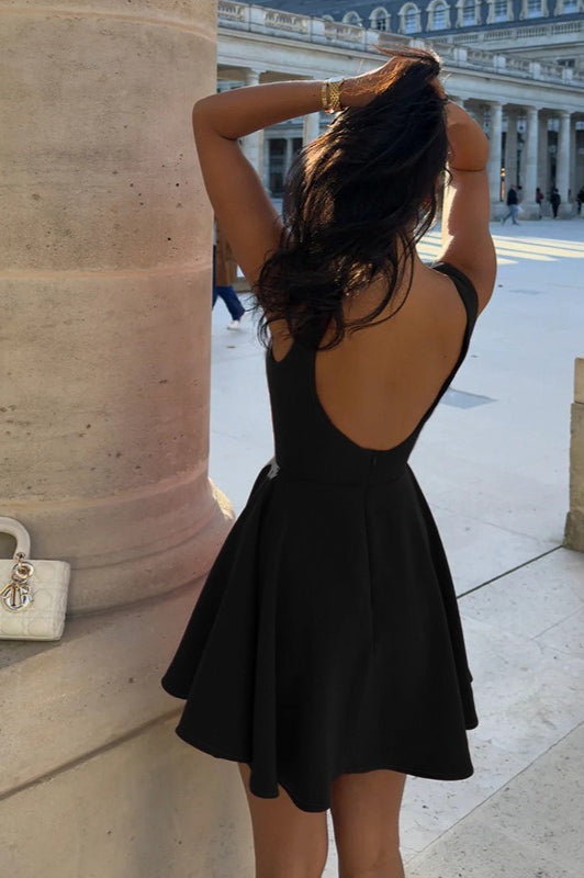 Hadassah | Women's Crew Neck Pleated Sleeveless Mini Party Dress