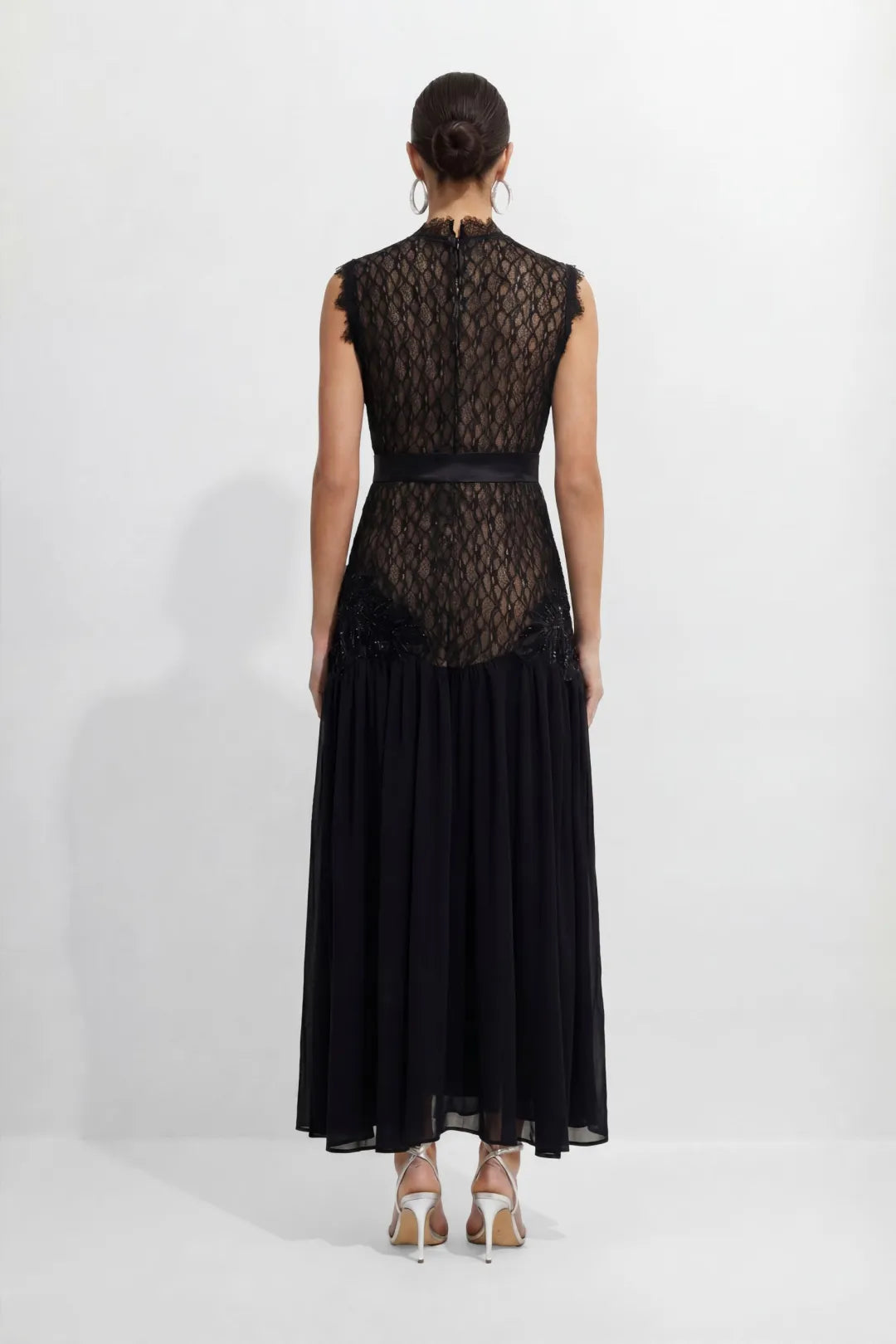 Haven | Women's High Neck Lace Bodice Chiffon Maxi Dress