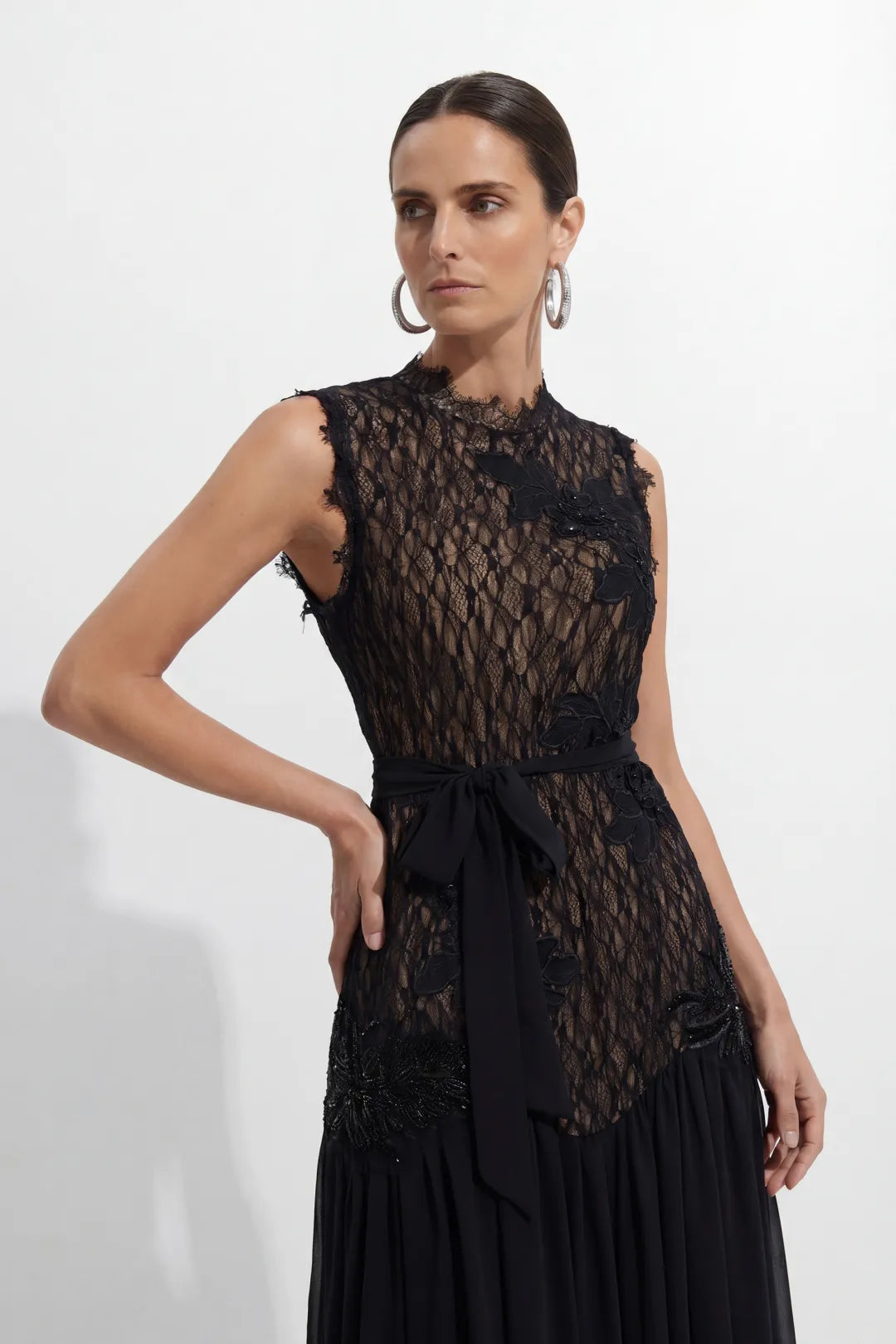 Haven | Women's High Neck Lace Bodice Chiffon Maxi Dress