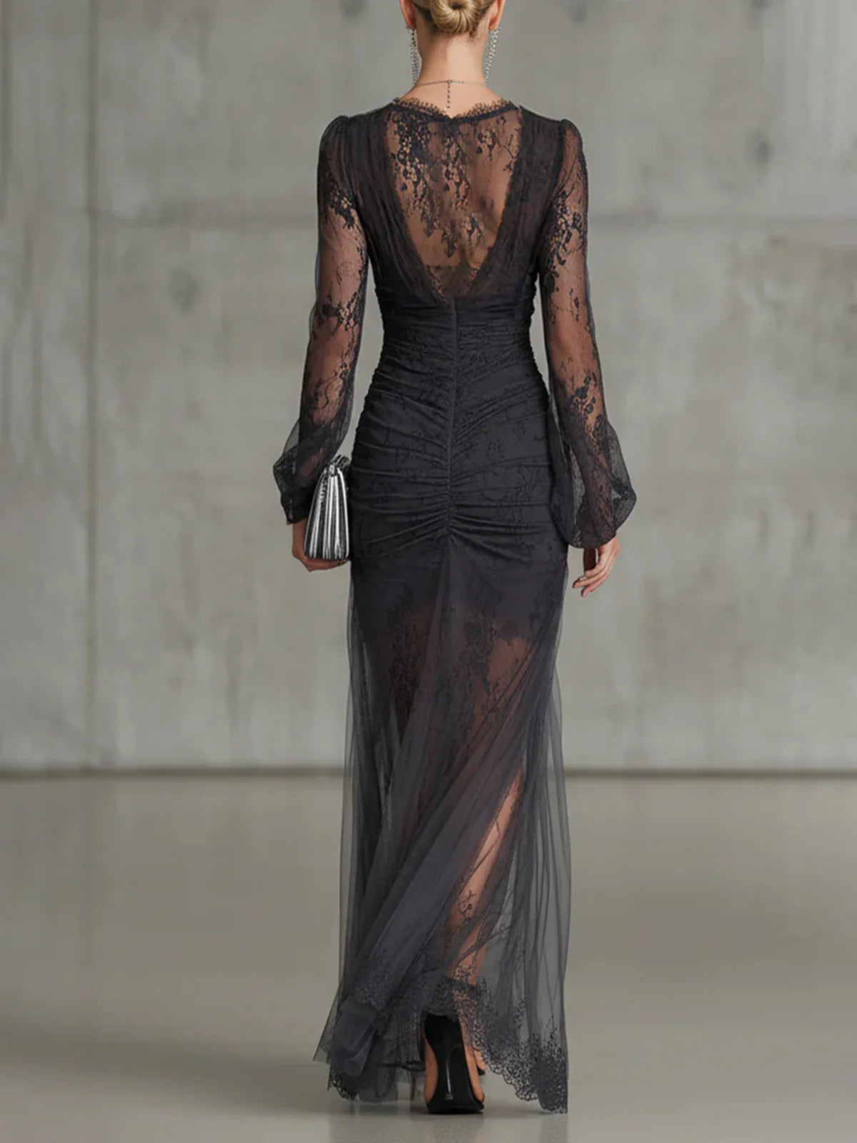 Kerensa | Women's Long Bell Sleeves Floral Lace Maxi Evening Dress