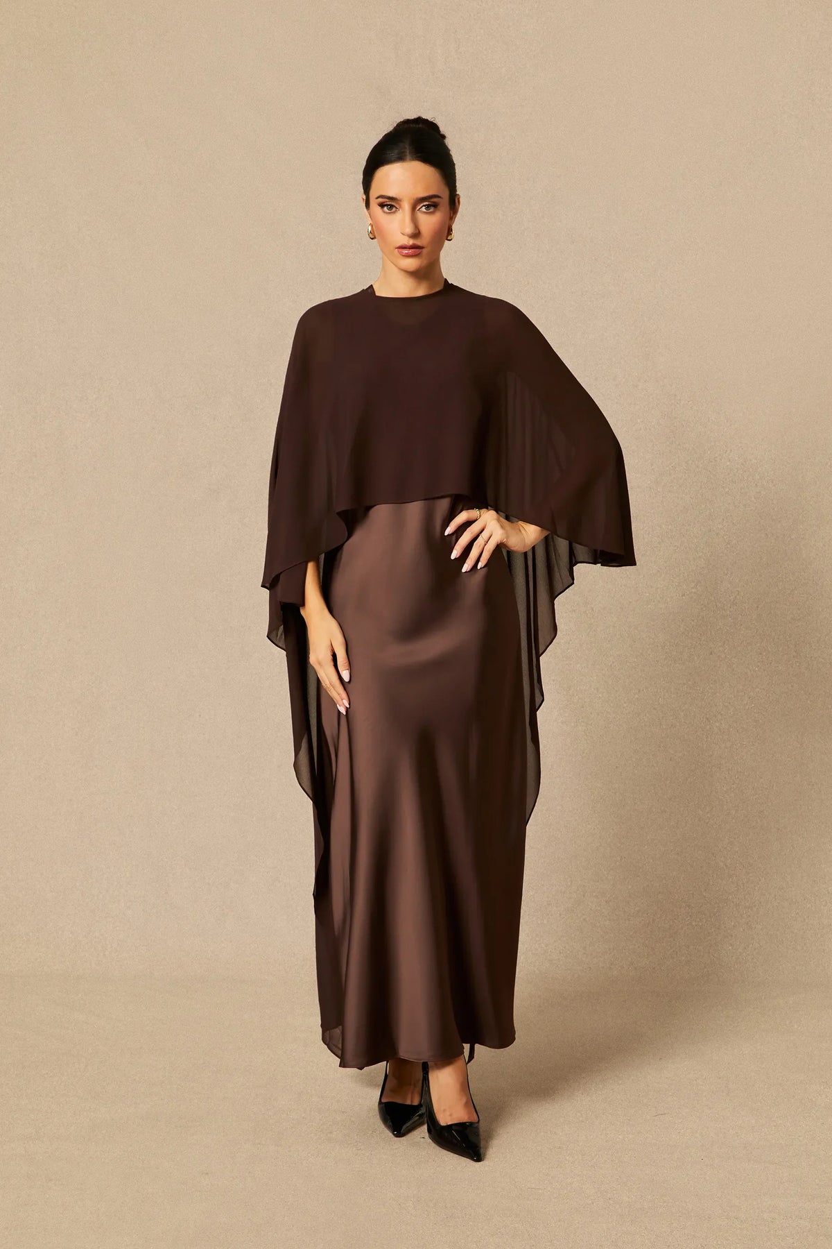 Lainey | Women's Batwing Cape Sleeve Formal Maxi Dress