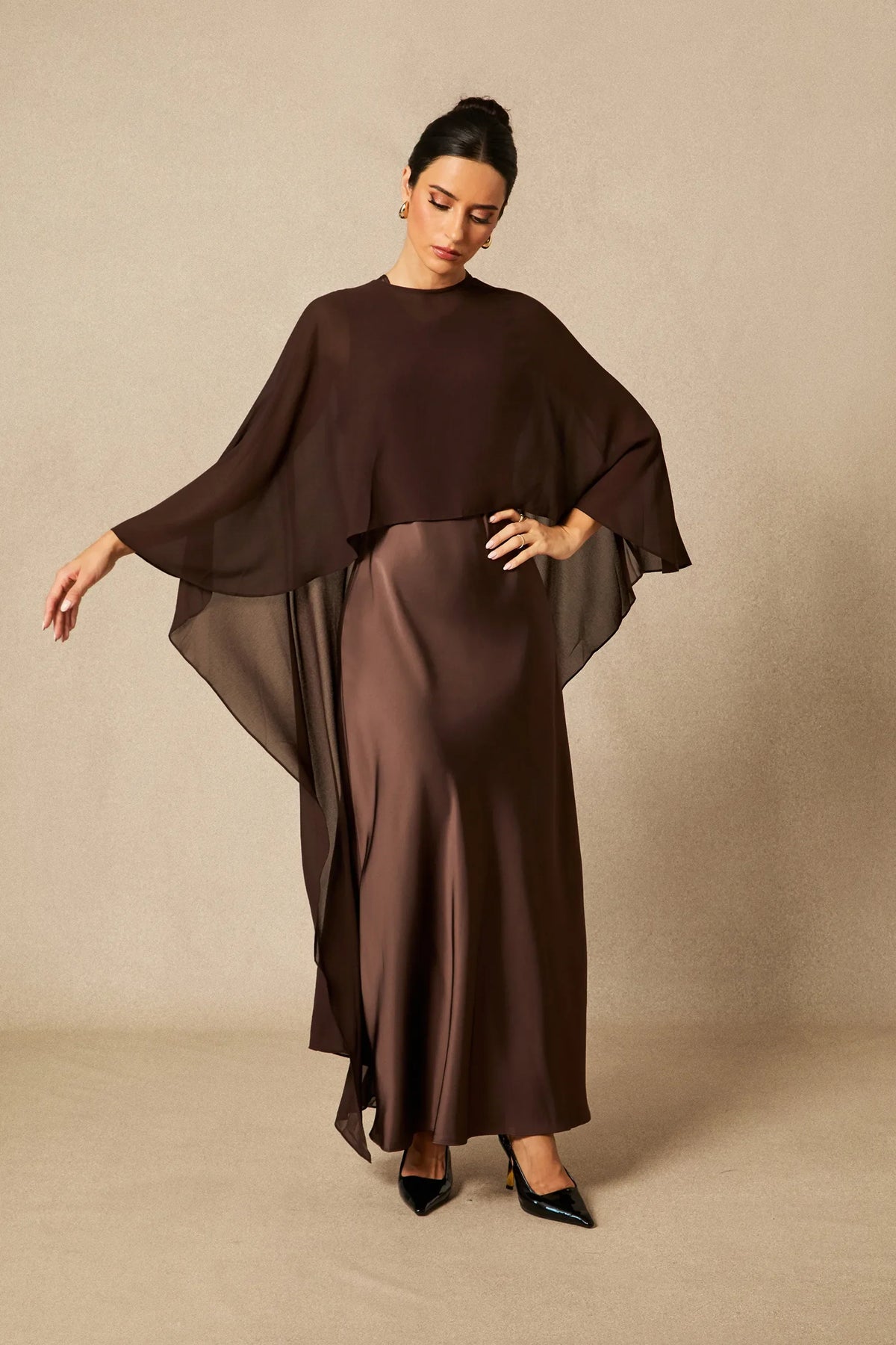 Lainey | Women's Batwing Cape Sleeve Formal Maxi Dress
