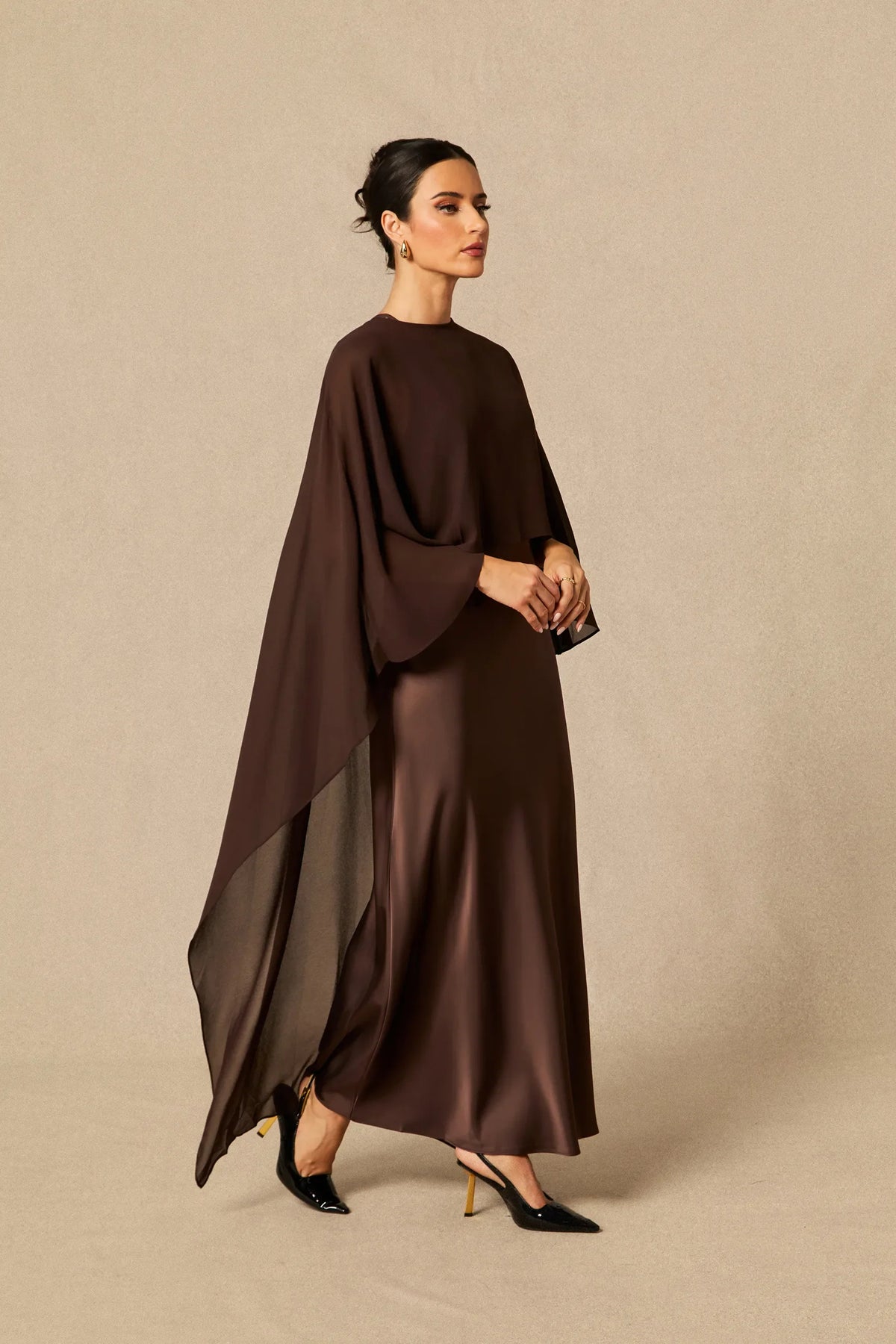 Lainey | Women's Batwing Cape Sleeve Formal Maxi Dress
