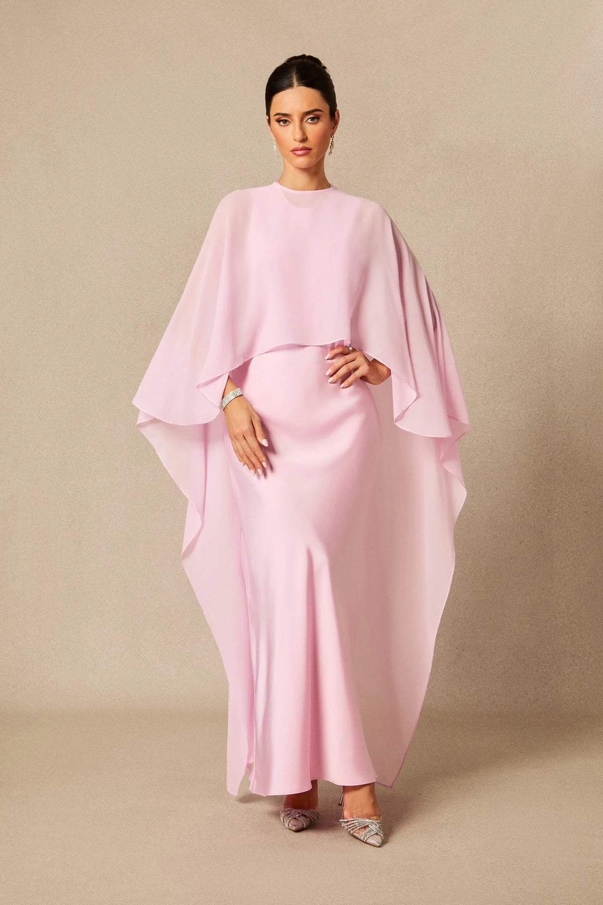 Lainey | Women's Batwing Cape Sleeve Formal Maxi Dress