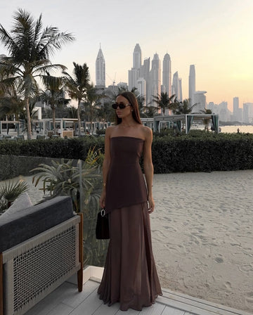 Noella | Women's Strapless Maxi Wedding Guest Dress with Scarf
