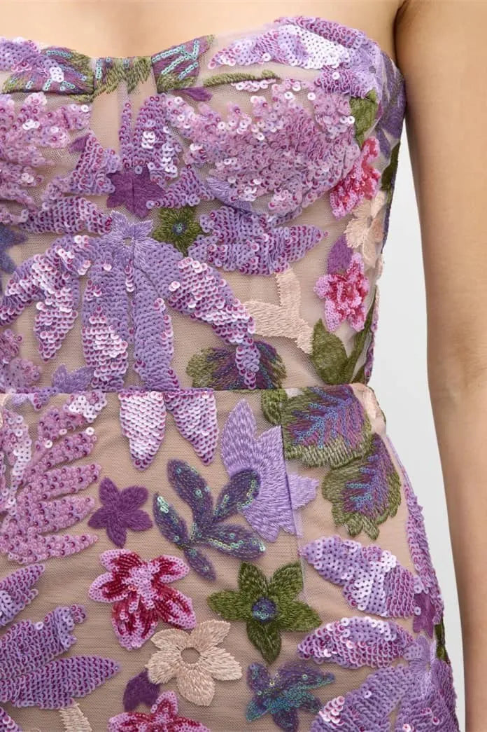 Novalee | Women's Strapless Floral Embellished Bodycon Maxi Dress