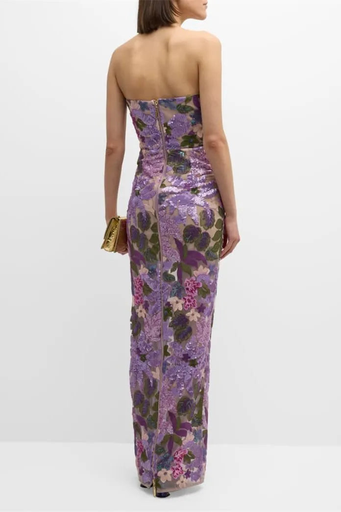 Novalee | Women's Strapless Floral Embellished Bodycon Maxi Dress