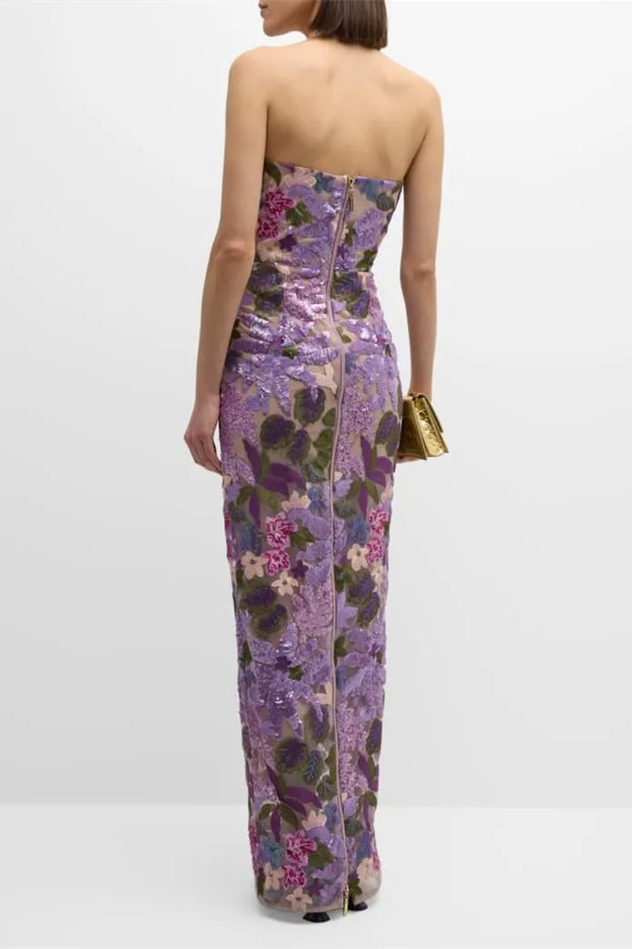 Novalee | Women's Strapless Floral Embellished Bodycon Maxi Dress