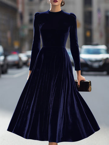 Oakley | Women's Crew Neck Long Sleeve Velvet Midi Dress