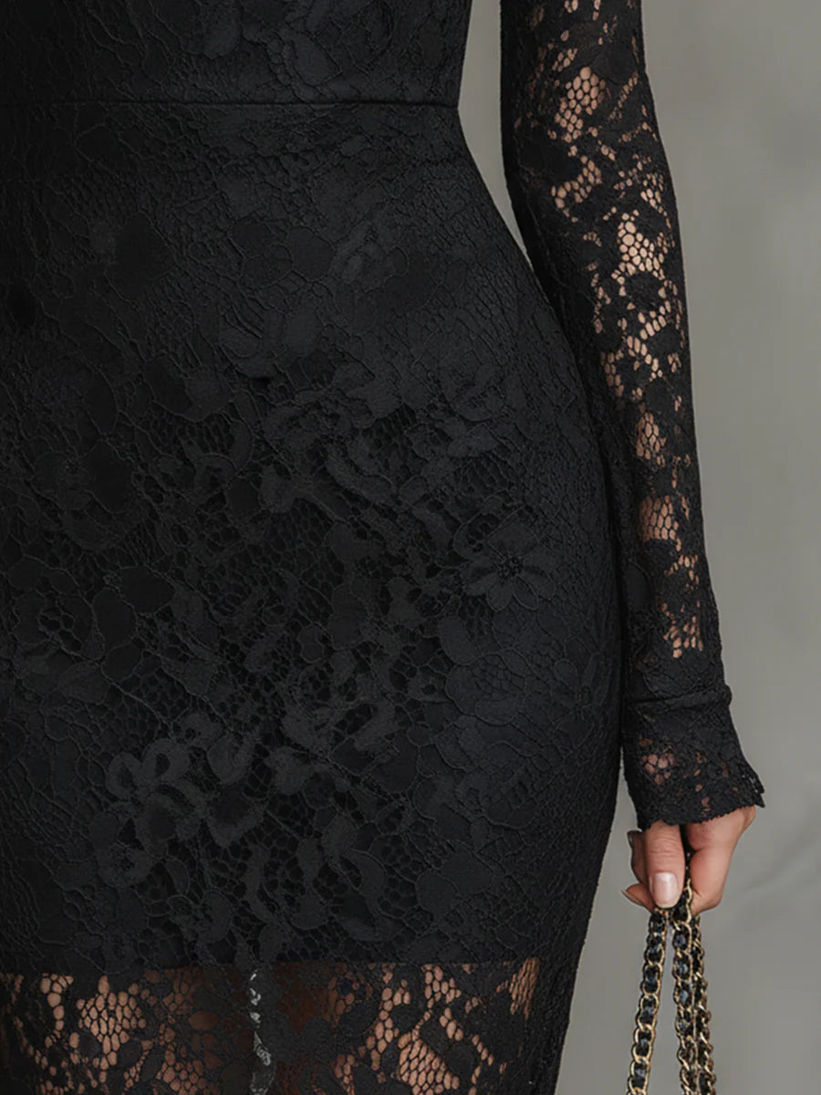 Orlaith | Women's Floral Lace Long Sleeves Fishtail Maxi Dress