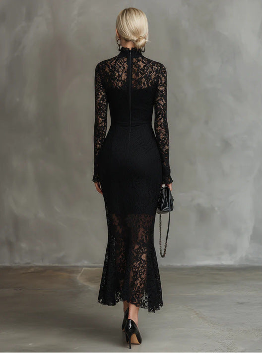Orlaith | Women's Floral Lace Long Sleeves Fishtail Maxi Dress