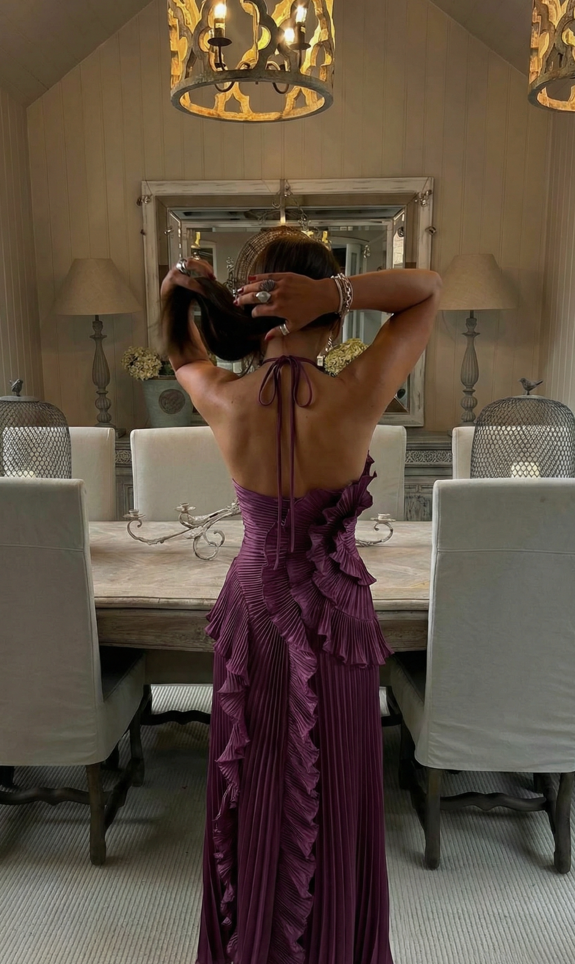 Samara | Women's Halter Neck Pleated Ruffle Maxi Dress