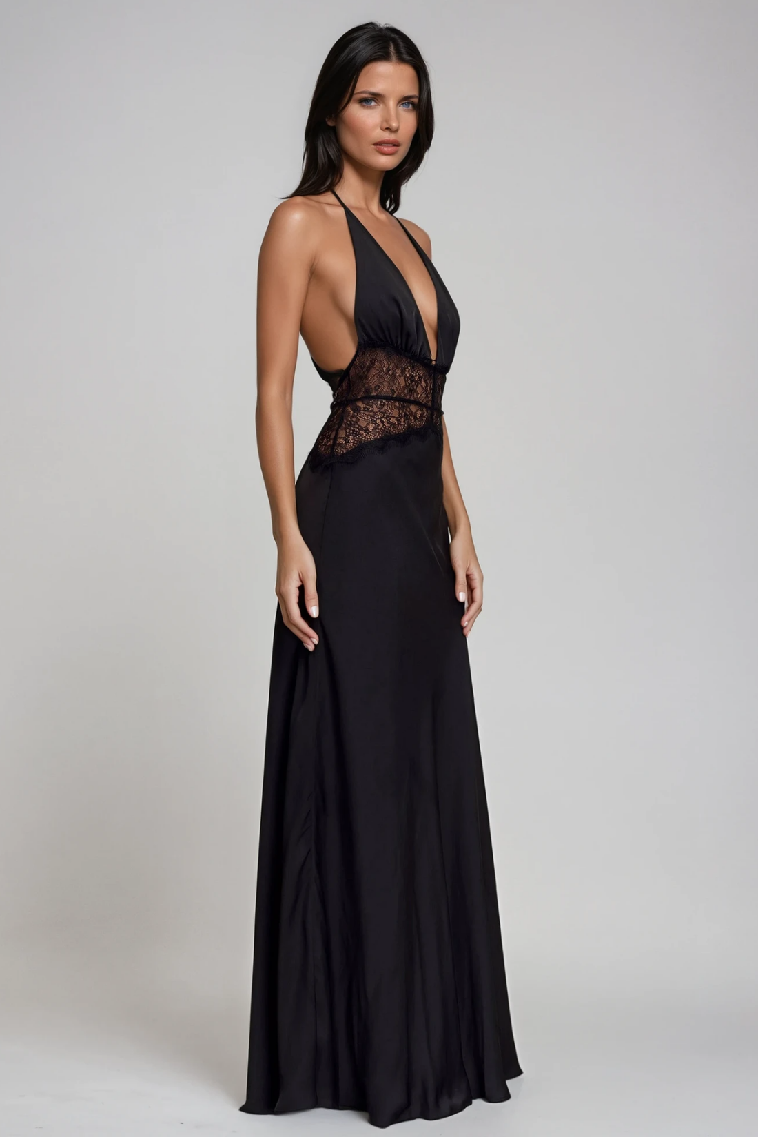 Selene | Women's Lace Plunge Backless Maxi Dress
