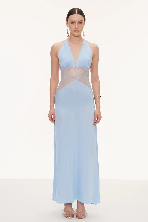 Selene | Women's Lace Plunge Backless Maxi Dress