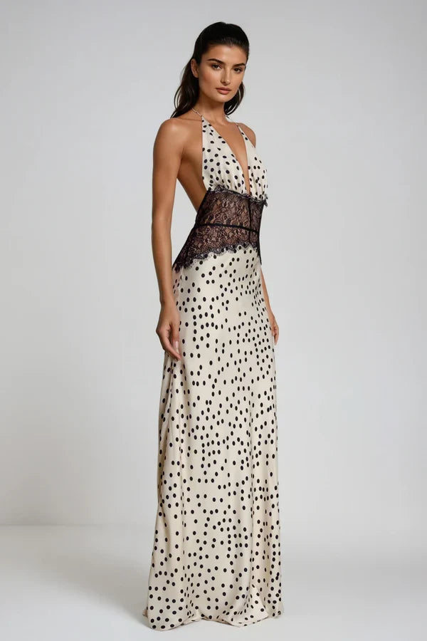 Selene | Women's Lace Plunge Backless Maxi Dress