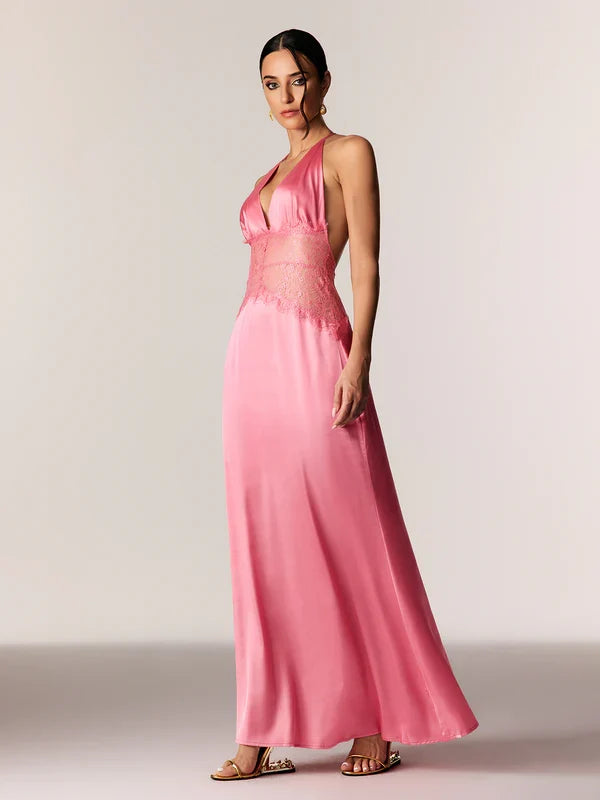 Selene | Women's Lace Plunge Backless Maxi Dress