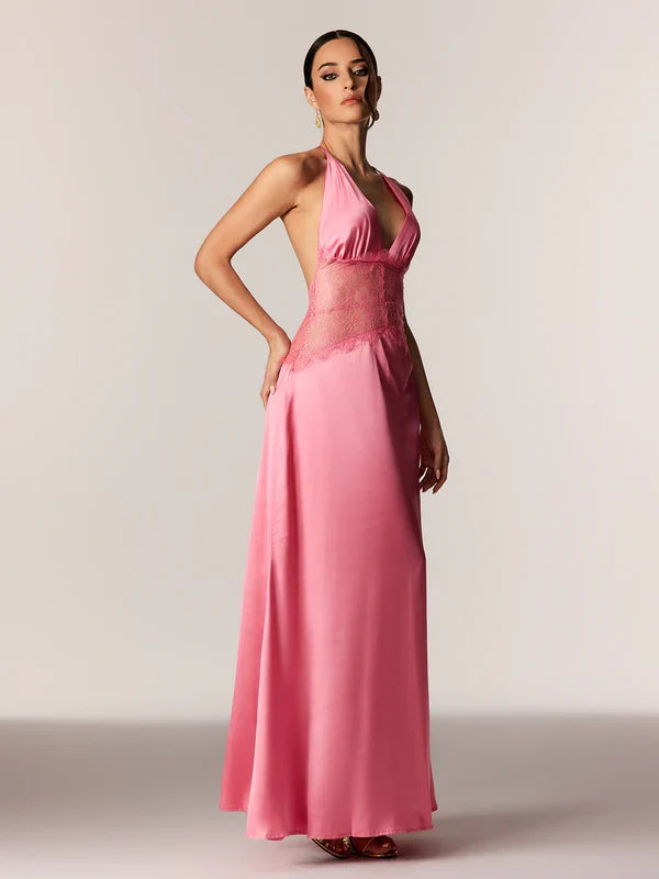 Selene | Women's Lace Plunge Backless Maxi Dress