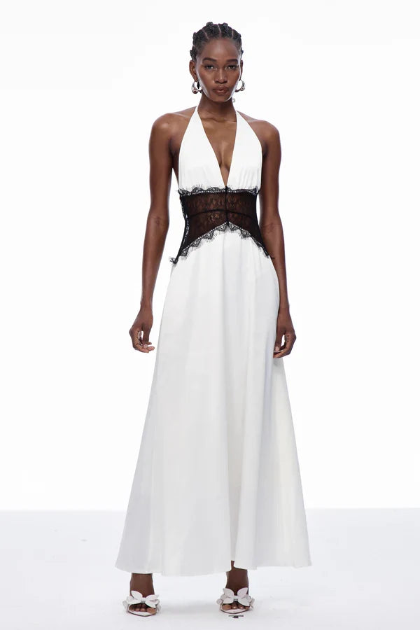 Selene | Women's Lace Plunge Backless Maxi Dress