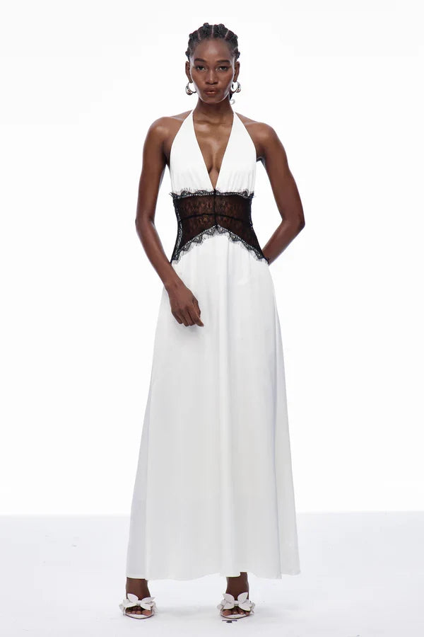 Selene | Women's Lace Plunge Backless Maxi Dress