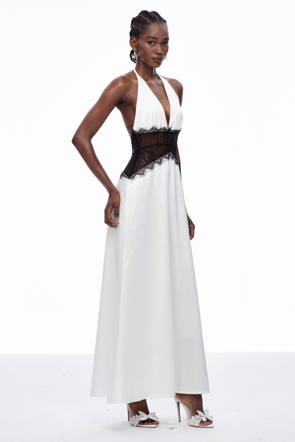 Selene | Women's Lace Plunge Backless Maxi Dress