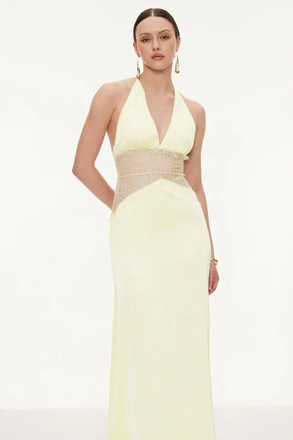 Selene | Women's Lace Plunge Backless Maxi Dress