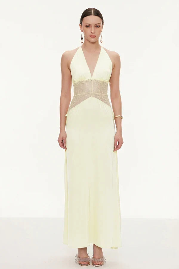 Selene | Women's Lace Plunge Backless Maxi Dress