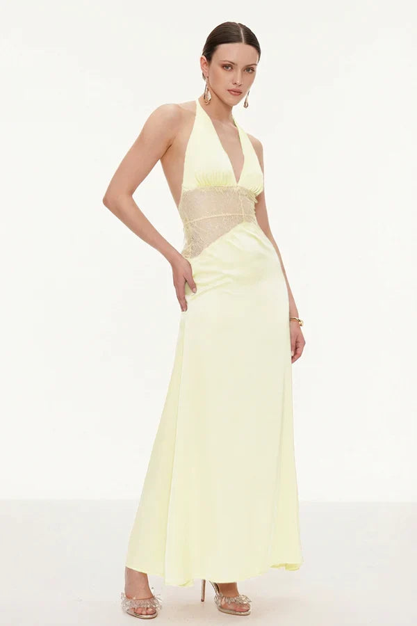 Selene | Women's Lace Plunge Backless Maxi Dress