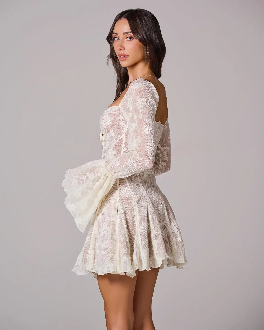 Teagan | Women's Long Sleeve Romantic Lace Mini Dress