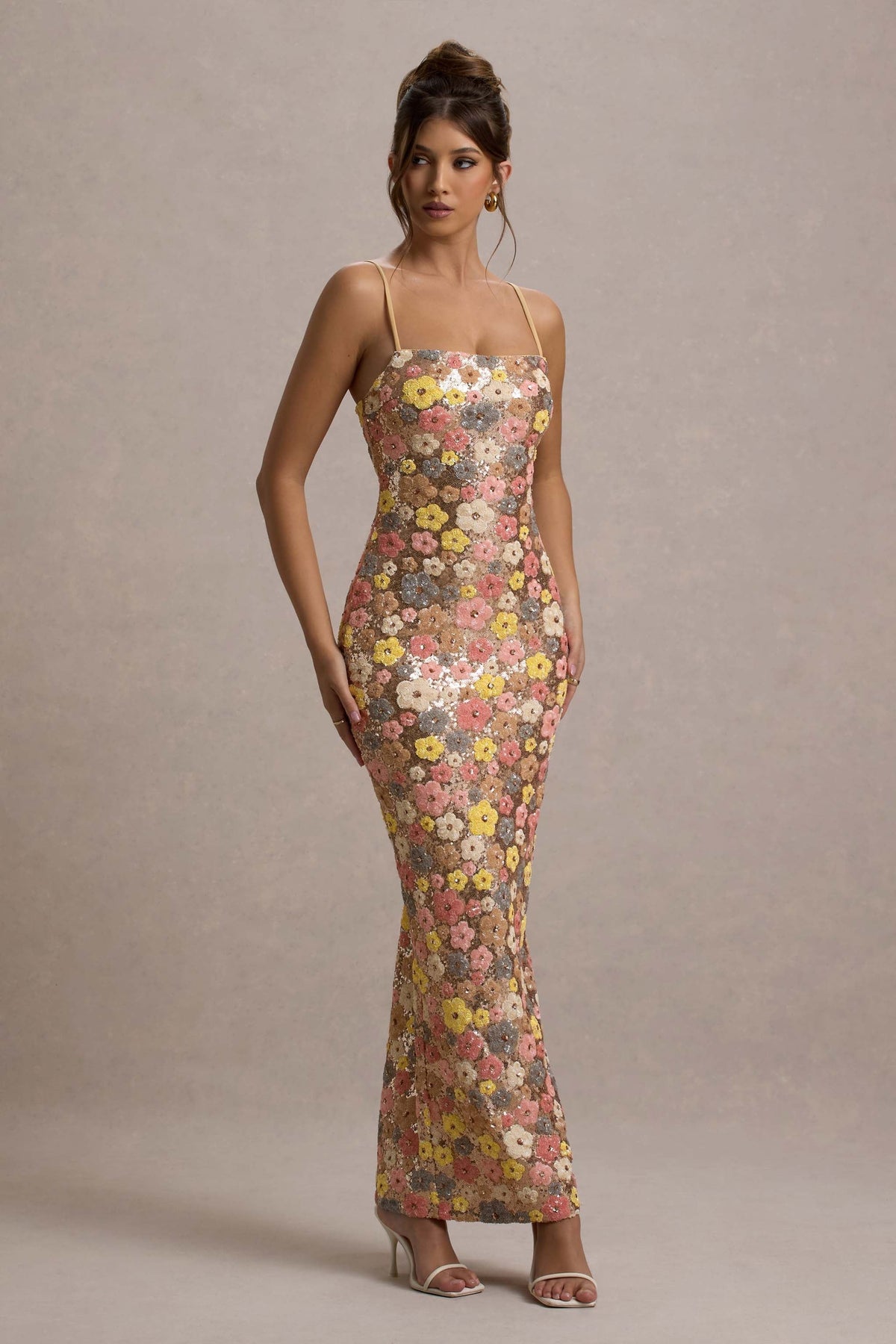 Winter | Women's Spaghetti Strap Floral Sequin Maxi Festive Party Dress