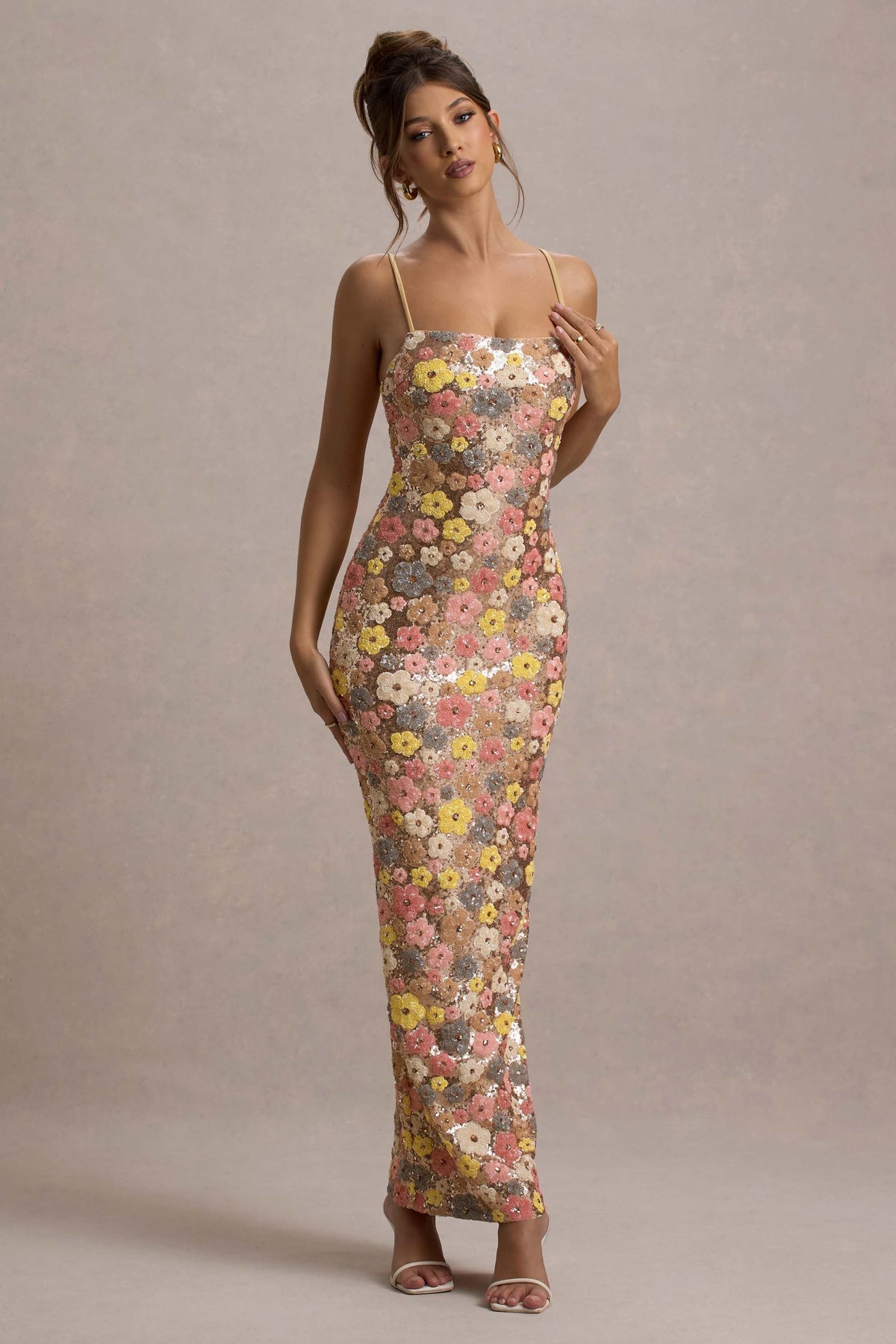 Winter | Women's Spaghetti Strap Floral Sequin Maxi Festive Party Dress