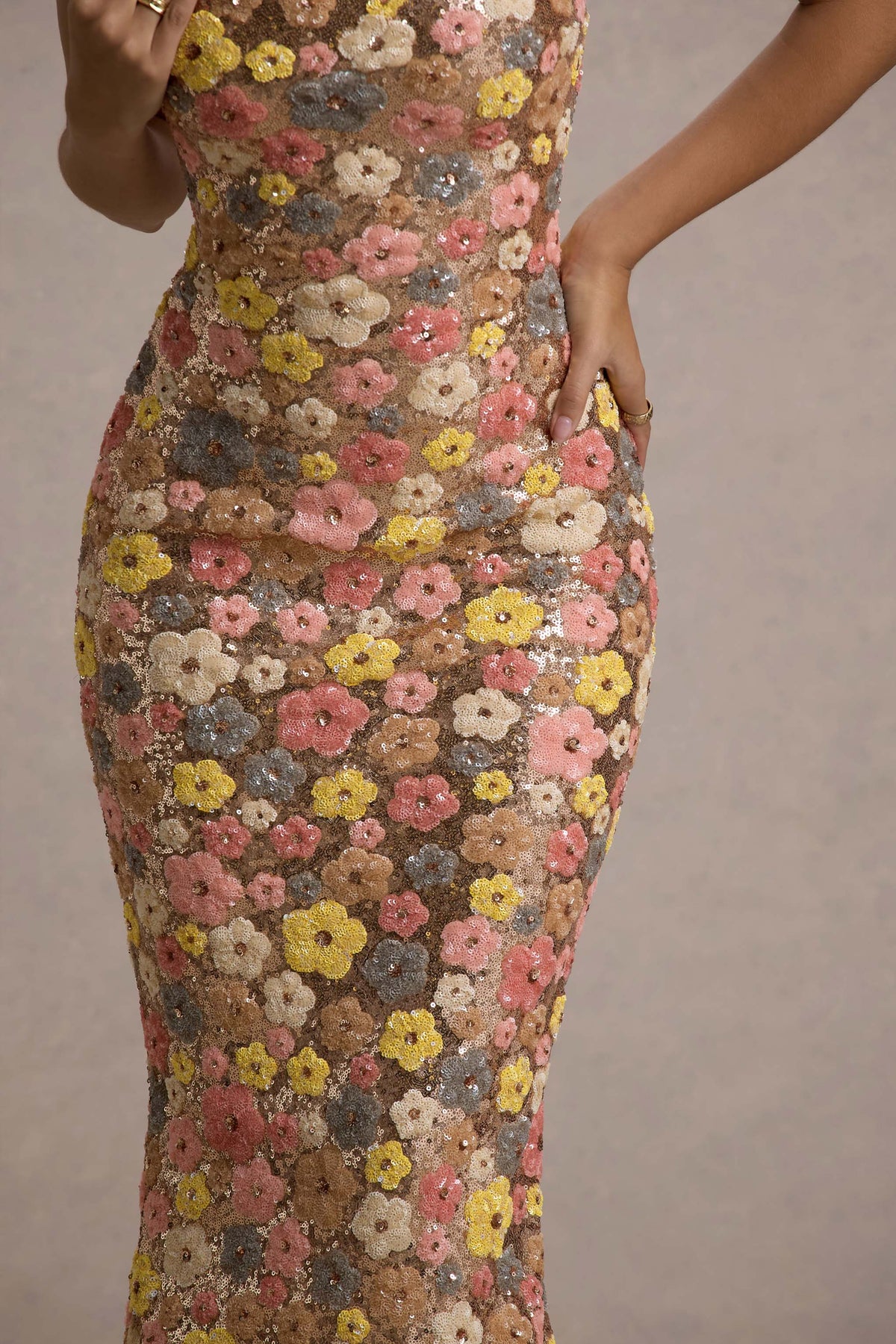 Winter | Women's Spaghetti Strap Floral Sequin Maxi Festive Party Dress
