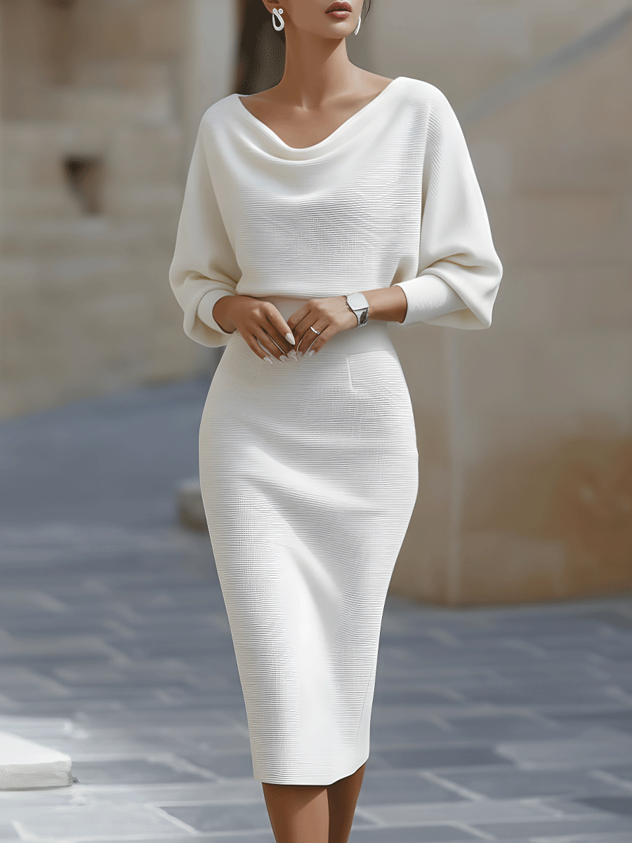 Wrenley | Women's Draped Neck Three-Quarter Sleeve Midi Dress