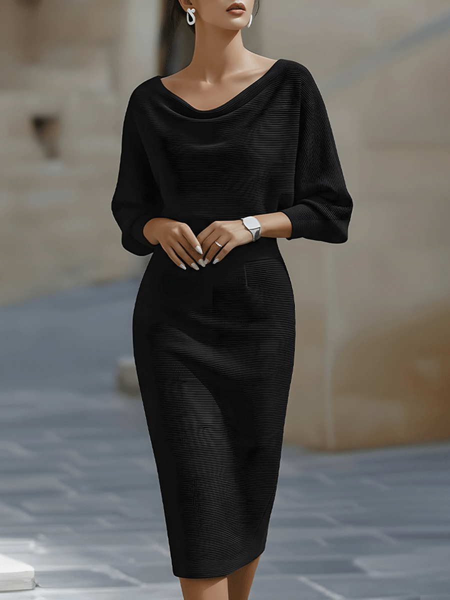 Wrenley | Women's Draped Neck Three-Quarter Sleeve Midi Dress