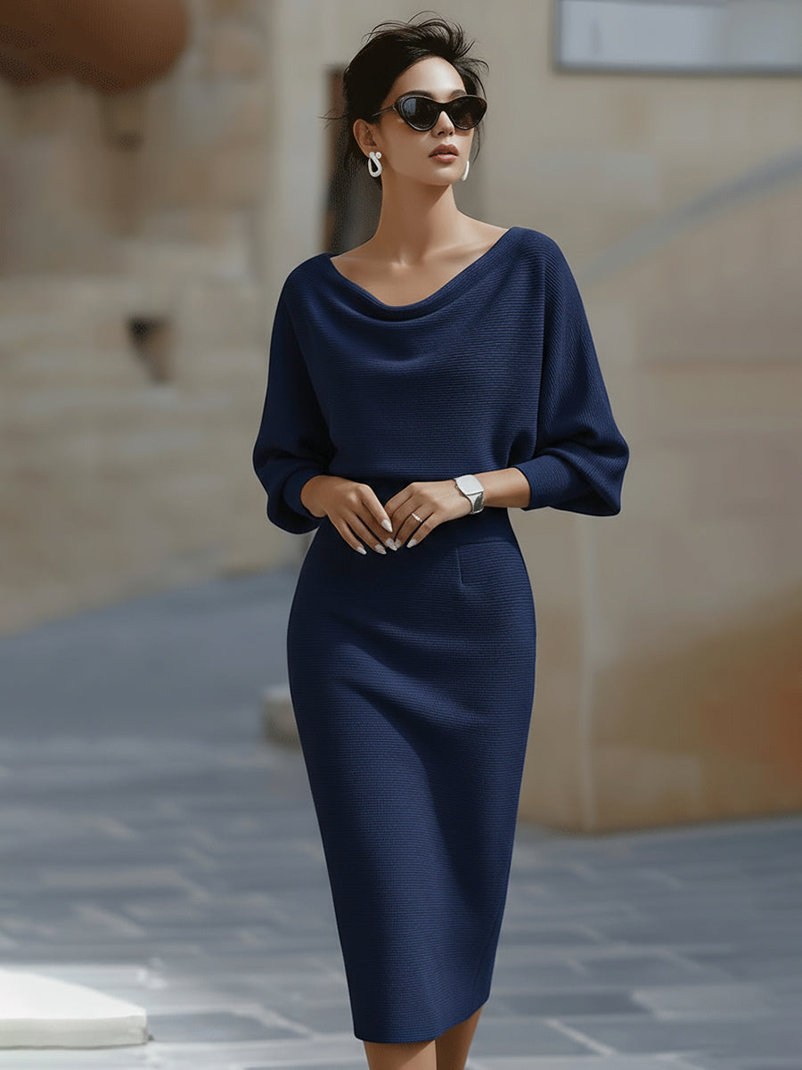 Wrenley | Women's Draped Neck Three-Quarter Sleeve Midi Dress