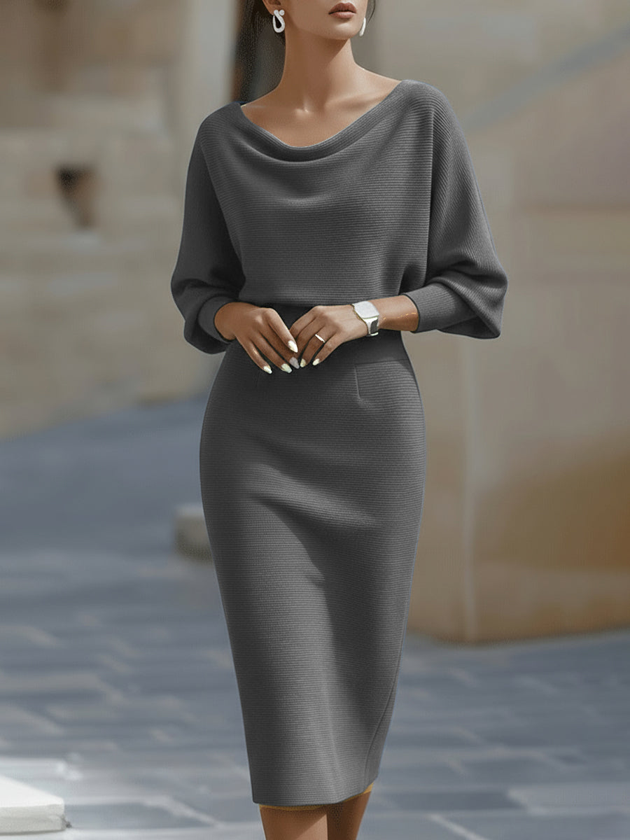 Wrenley | Women's Draped Neck Three-Quarter Sleeve Midi Dress